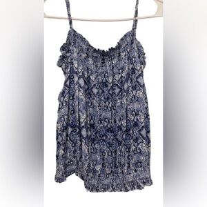 BCX Blue Printed Smocked Strap Tank Top - Juniors